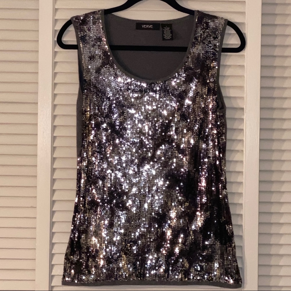 Sassy Silver Sequin Knit Sleeveless Top